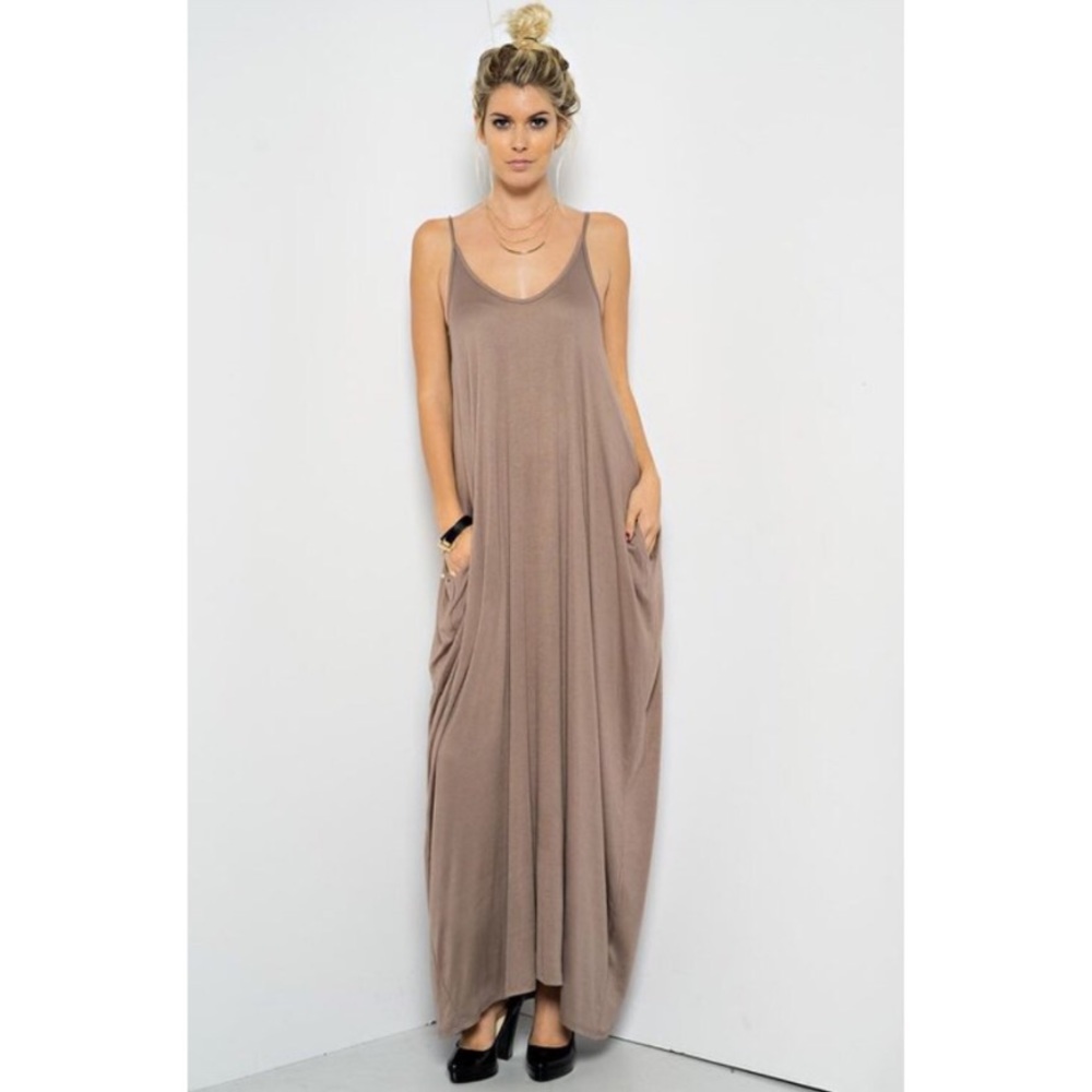 🎉LAST 1🎉 Mocha Brown Spaghetti Strap Harem Maxi - Picture 2 of 4
